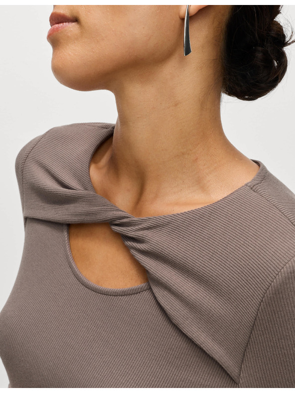 Marks & Spencer Трикотажни ребрести миди рокли с права кройка Marks & Spencer кафяви