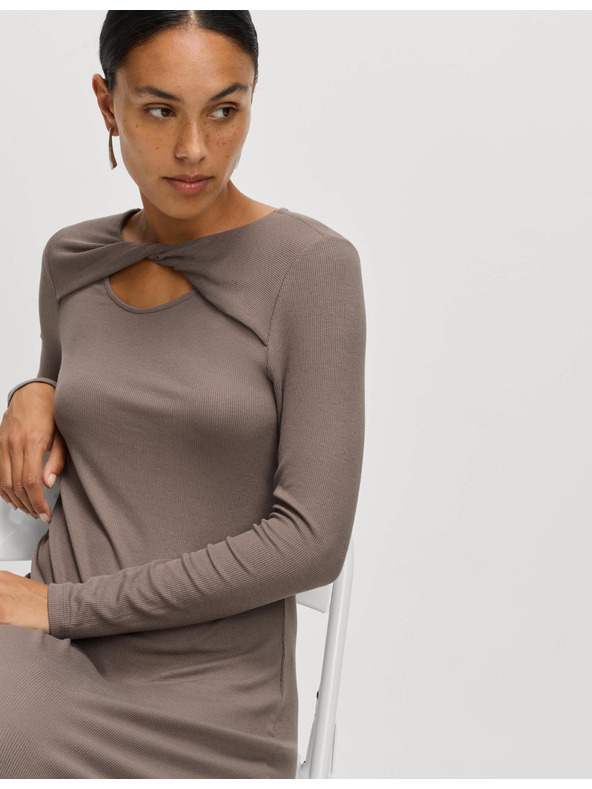 Marks & Spencer Трикотажни ребрести миди рокли с права кройка Marks & Spencer кафяви