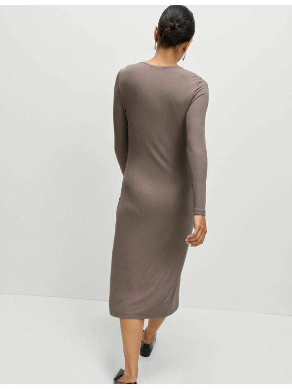 Marks & Spencer Трикотажни ребрести миди рокли с права кройка Marks & Spencer кафяви