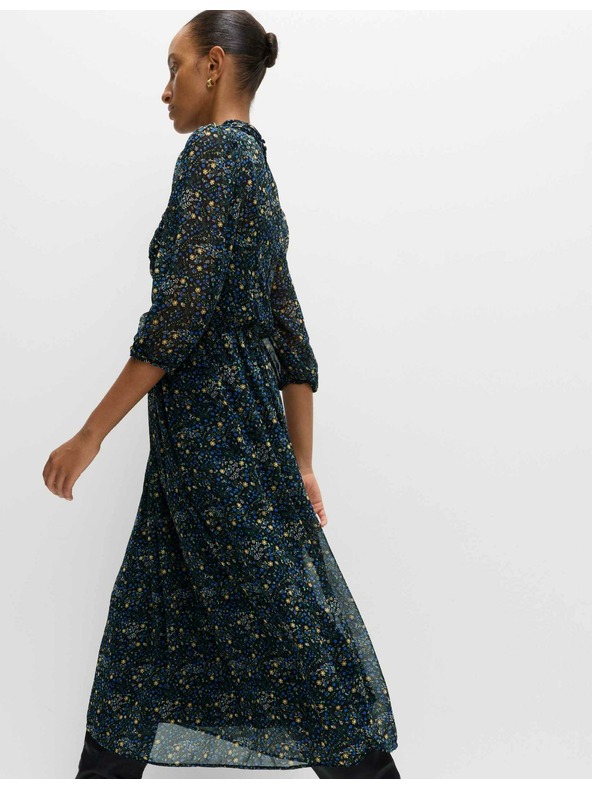 Marks & Spencer Флорална набрана миди рокля с акцентиран талия и набори Marks & Spencer черен