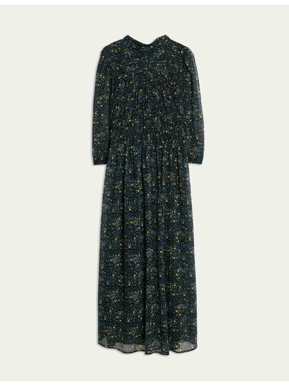 Marks & Spencer Флорална набрана миди рокля с акцентиран талия и набори Marks & Spencer черен