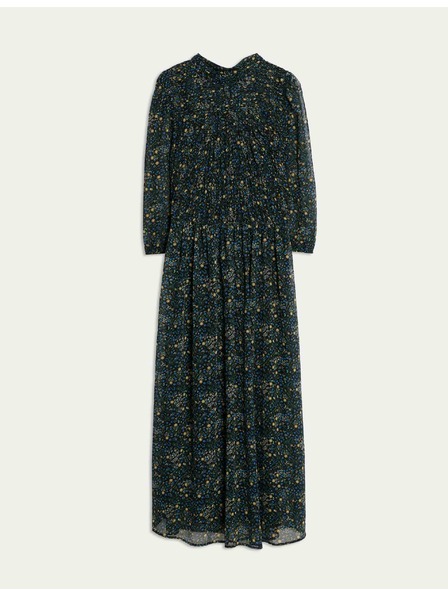 Marks & Spencer Флорална набрана миди рокля с акцентиран талия и набори Marks & Spencer черен