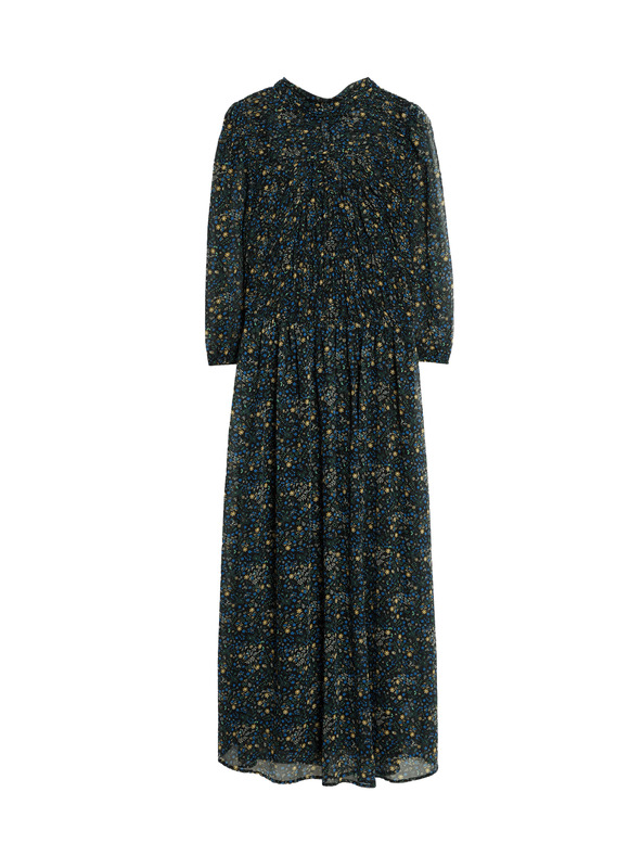 Marks & Spencer Флорална набрана миди рокля с акцентиран талия и набори Marks & Spencer черен