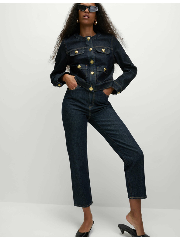 Marks & Spencer Разкопчаваща се дънкова риза без яка Marks & Spencer тъмносин