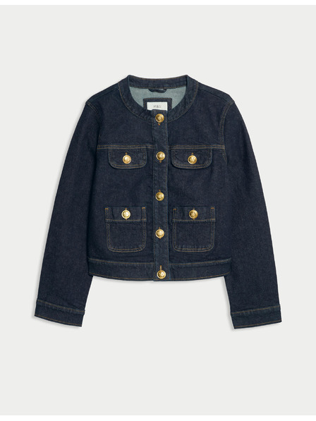 Marks & Spencer Разкопчаваща се дънкова риза без яка Marks & Spencer тъмносин