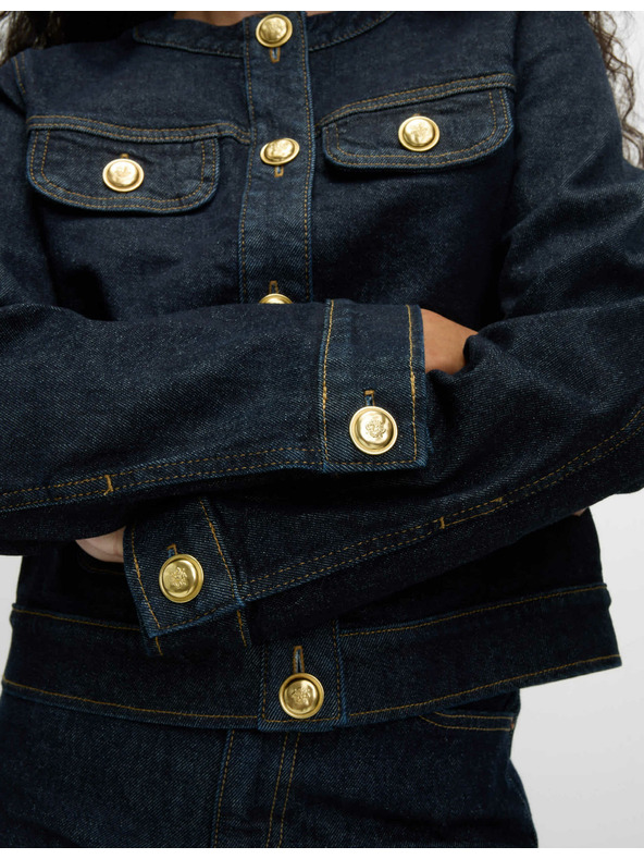 Marks & Spencer Разкопчаваща се дънкова риза без яка Marks & Spencer тъмносин