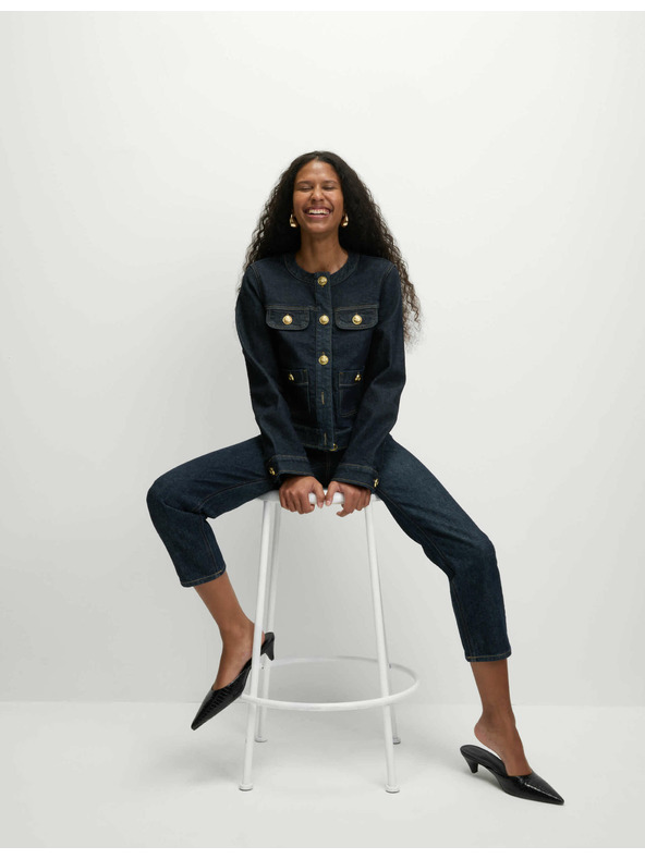 Marks & Spencer Разкопчаваща се дънкова риза без яка Marks & Spencer тъмносин