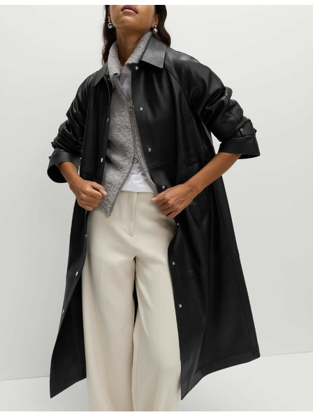 Marks & Spencer Дълго палто от изкуствена кожа с яка Marks & Spencer черен