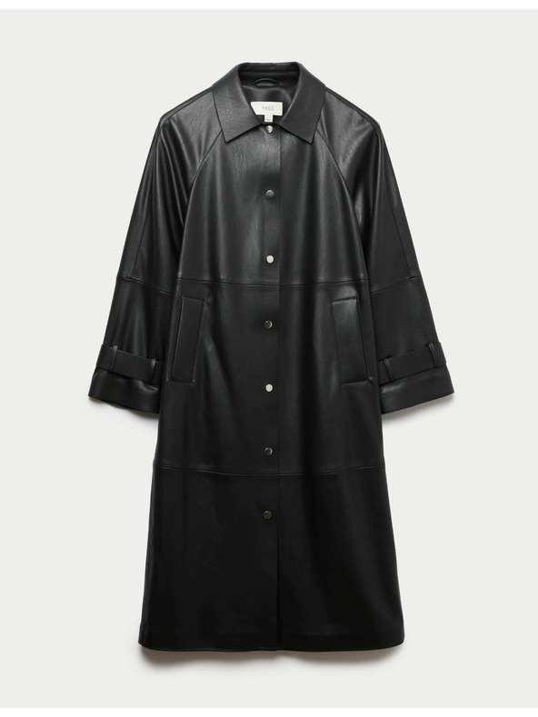 Marks & Spencer Дълго палто от изкуствена кожа с яка Marks & Spencer черен