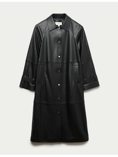 Marks & Spencer Дълго палто от изкуствена кожа с яка Marks & Spencer черен