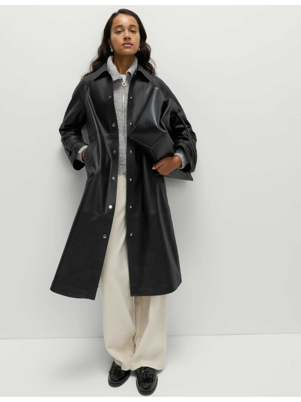 Marks & Spencer Дълго палто от изкуствена кожа с яка Marks & Spencer черен