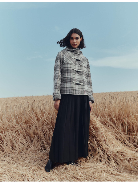 Marks & Spencer Карирано вълнено палто с качулка Marks & Spencer бежов