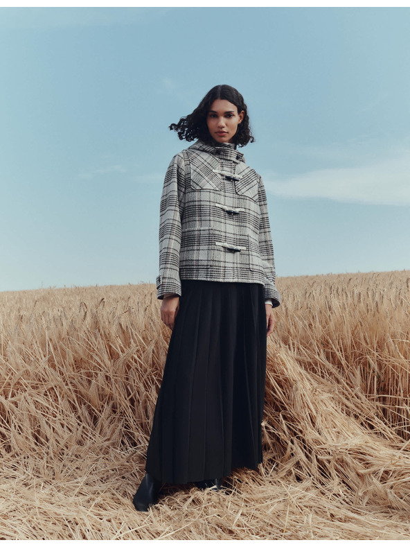 Marks & Spencer Карирано вълнено палто с качулка Marks & Spencer бежов