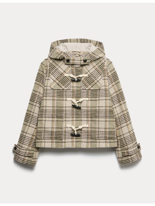 Marks & Spencer Карирано вълнено палто с качулка Marks & Spencer бежов