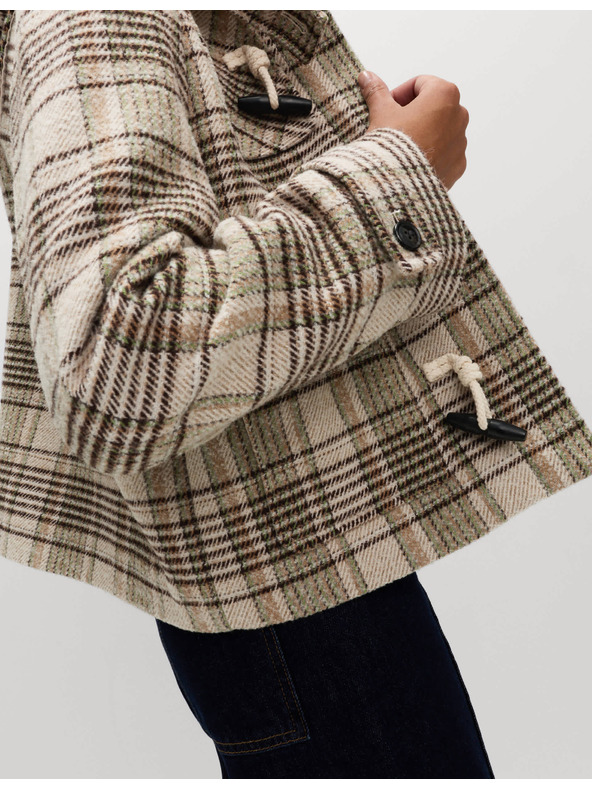 Marks & Spencer Карирано вълнено палто с качулка Marks & Spencer бежов