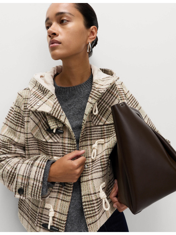 Marks & Spencer Карирано вълнено палто с качулка Marks & Spencer бежов