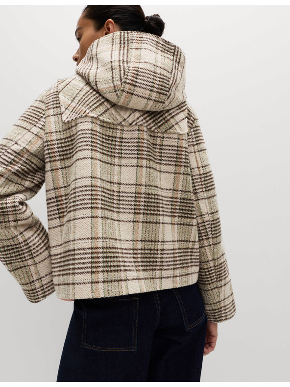Marks & Spencer Карирано вълнено палто с качулка Marks & Spencer бежов