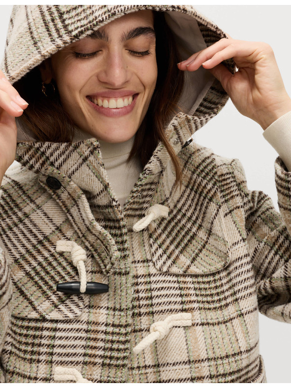 Marks & Spencer Карирано вълнено палто с качулка Marks & Spencer бежов