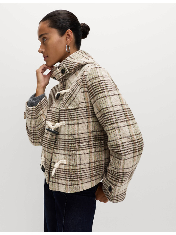 Marks & Spencer Карирано вълнено палто с качулка Marks & Spencer бежов