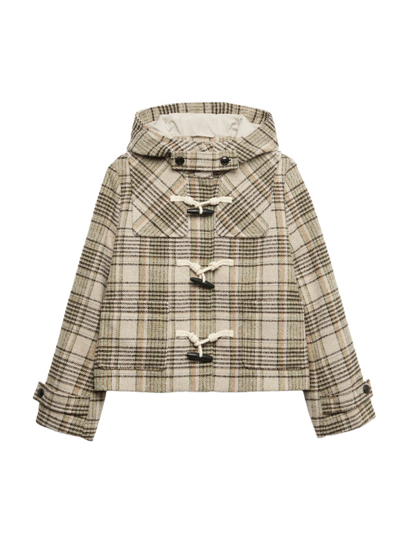 Marks & Spencer Карирано вълнено палто с качулка Marks & Spencer бежов