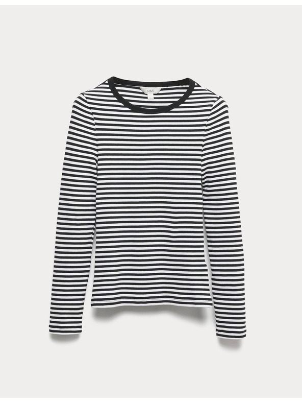 Marks & Spencer Ребрест топ с висок дял памук Marks & Spencer бял