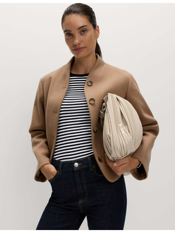 Marks & Spencer Ребрест топ с висок дял памук Marks & Spencer бял