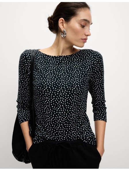 Marks & Spencer Топ от чист памук с лодкообразно деколте и принт, прилепнала кройка Marks & Spencer черен