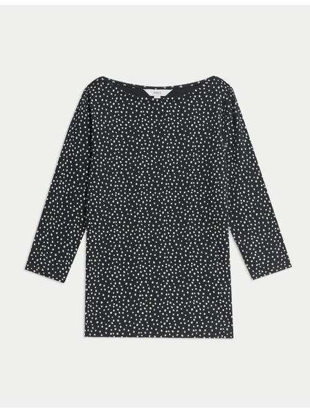 Marks & Spencer Топ от чист памук с лодкообразно деколте и принт, прилепнала кройка Marks & Spencer черен