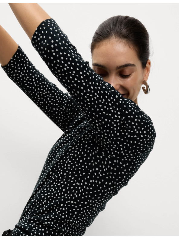 Marks & Spencer Топ от чист памук с лодкообразно деколте и принт, прилепнала кройка Marks & Spencer черен