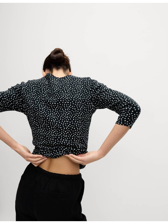 Marks & Spencer Топ от чист памук с лодкообразно деколте и принт, прилепнала кройка Marks & Spencer черен