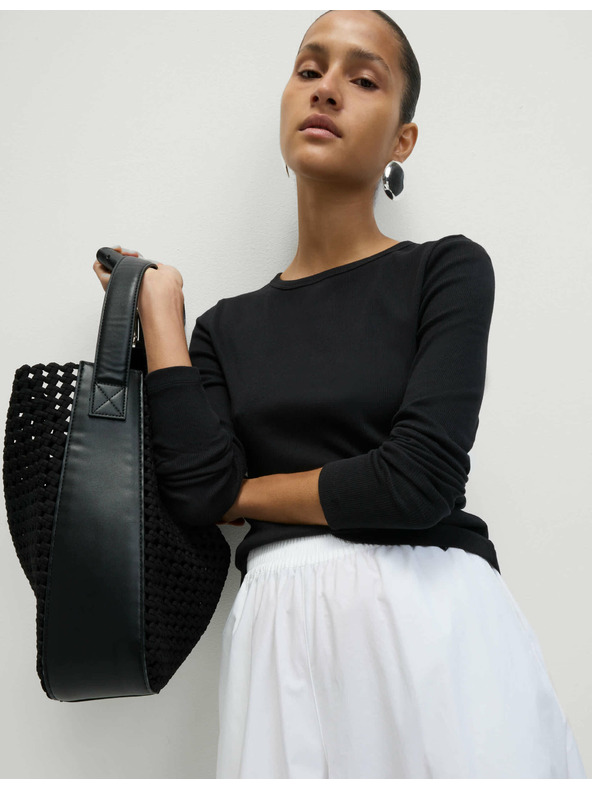 Marks & Spencer Ребрест топ с висок дял памук Marks & Spencer черен