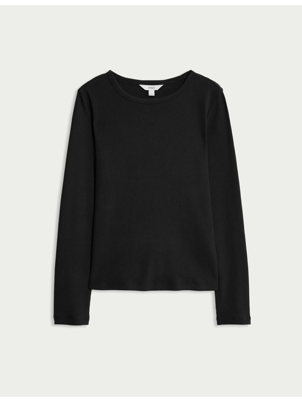 Marks & Spencer Ребрест топ с висок дял памук Marks & Spencer черен