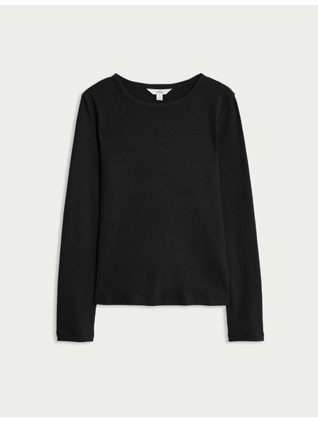 Marks & Spencer Ребрест топ с висок дял памук Marks & Spencer черен
