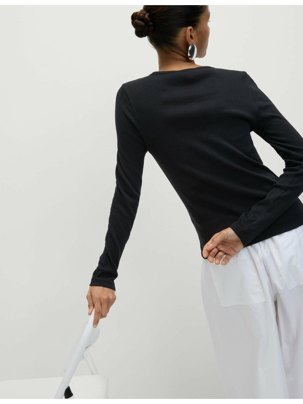 Marks & Spencer Ребрест топ с висок дял памук Marks & Spencer черен