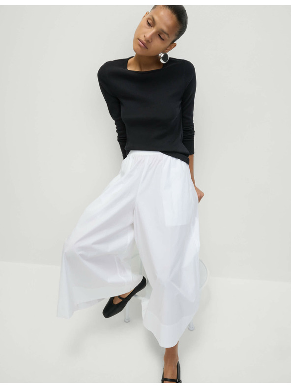 Marks & Spencer Ребрест топ с висок дял памук Marks & Spencer черен