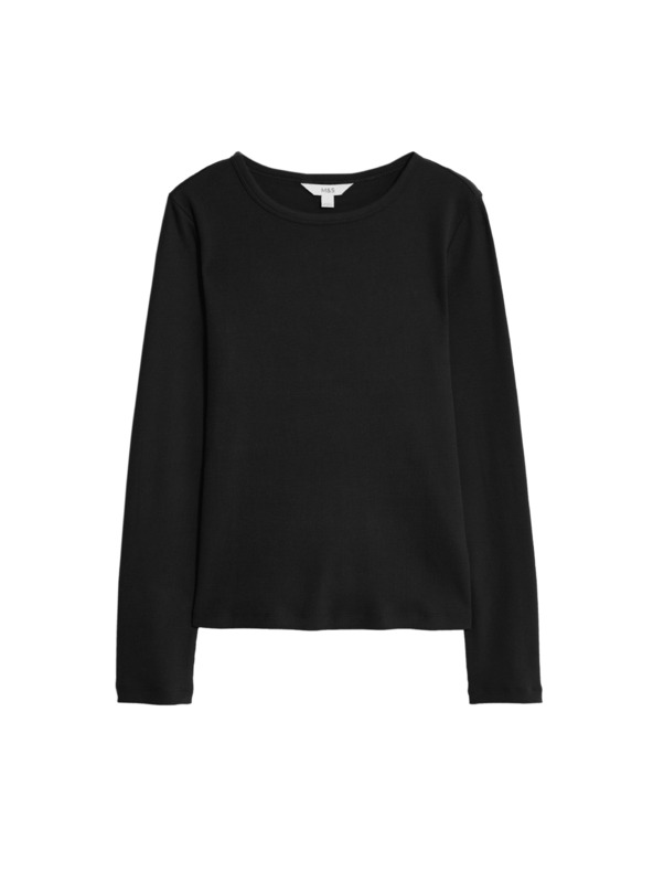 Marks & Spencer Ребрест топ с висок дял памук Marks & Spencer черен