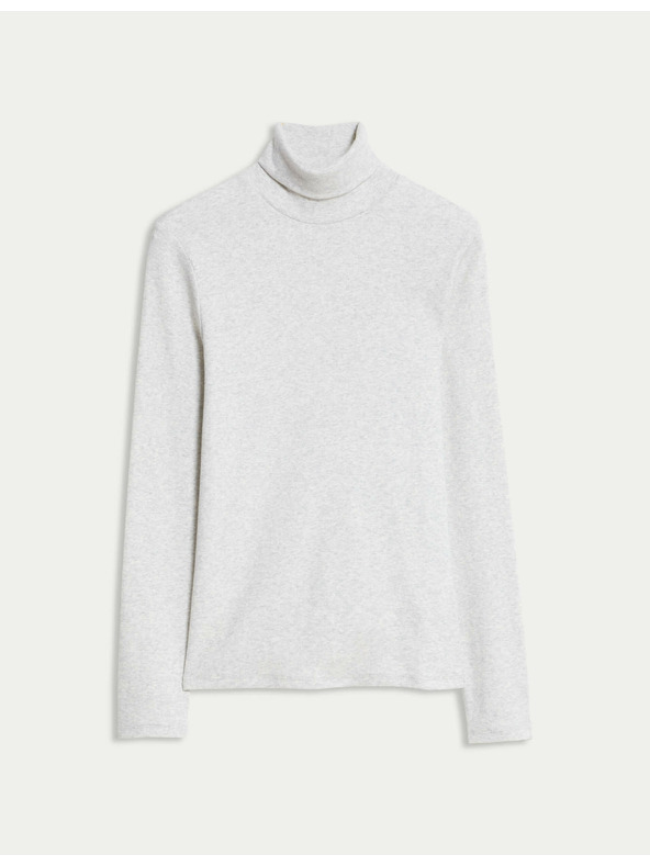 Marks & Spencer Ребрест топ с висока яка и висок дял памук Marks & Spencer кремав