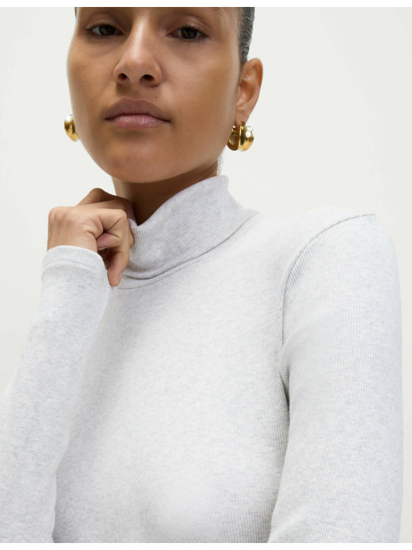 Marks & Spencer Ребрест топ с висока яка и висок дял памук Marks & Spencer кремав