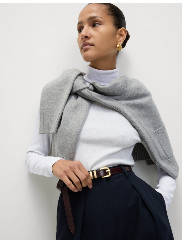 Marks & Spencer Ребрест топ с висока яка и висок дял памук Marks & Spencer кремав