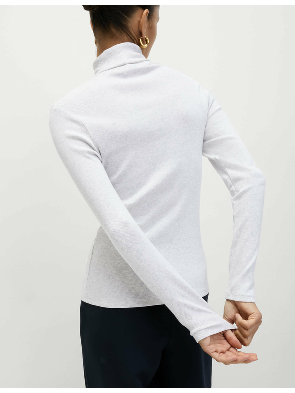 Marks & Spencer Ребрест топ с висока яка и висок дял памук Marks & Spencer кремав