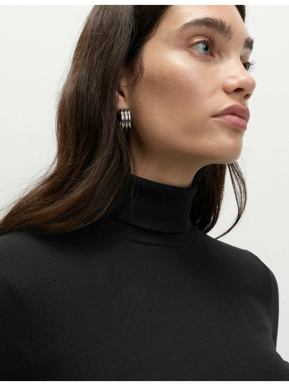 Marks & Spencer Ребрест топ с висока яка и висок дял памук Marks & Spencer черен