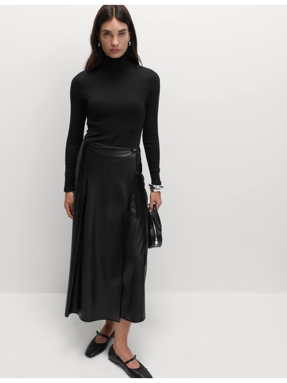 Marks & Spencer Ребрест топ с висока яка и висок дял памук Marks & Spencer черен