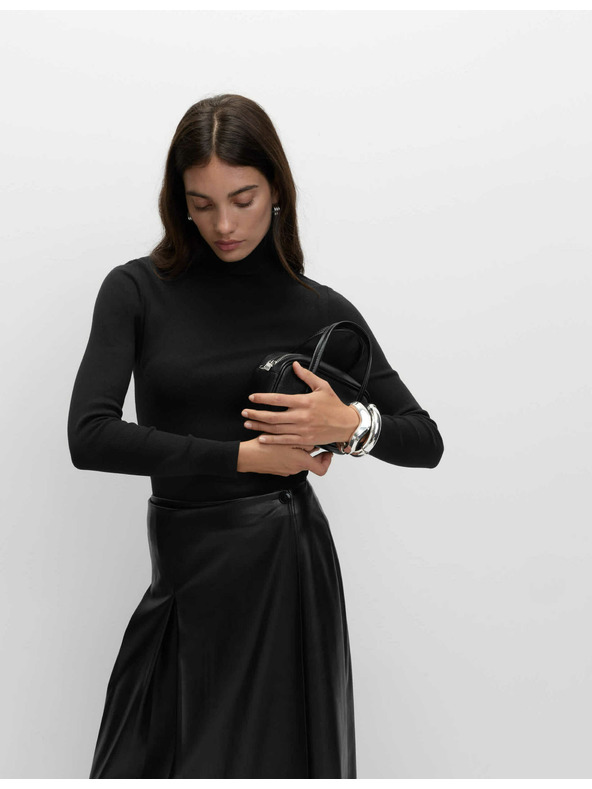 Marks & Spencer Ребрест топ с висока яка и висок дял памук Marks & Spencer черен