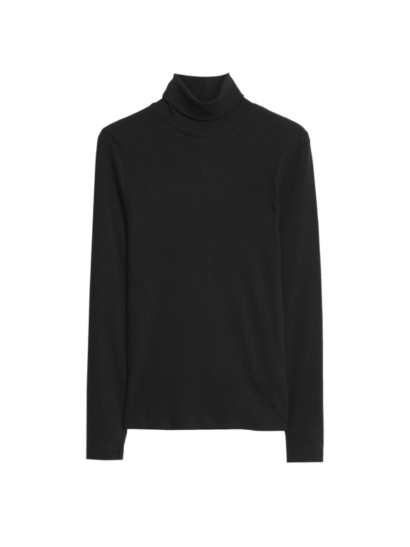 Marks & Spencer Ребрест топ с висока яка и висок дял памук Marks & Spencer черен