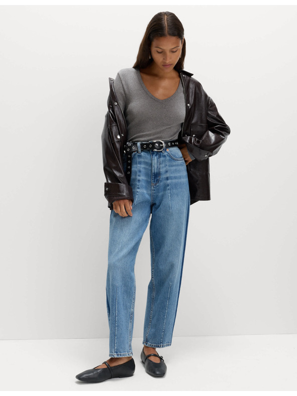 Marks & Spencer Ребрест топ с V-образно деколте и висок дял памук Marks & Spencer сив