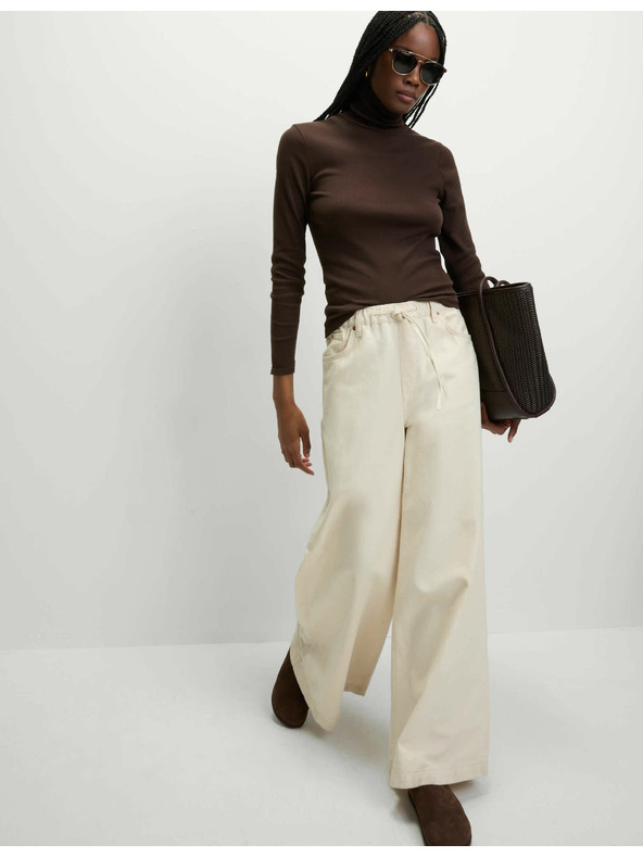 Marks & Spencer Ребрест топ с висока яка и висок дял памук Marks & Spencer кафяв