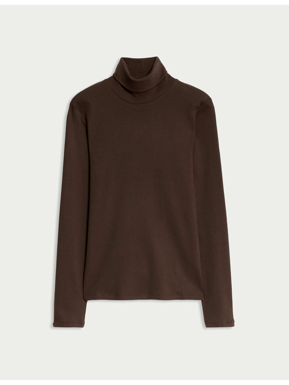 Marks & Spencer Ребрест топ с висока яка и висок дял памук Marks & Spencer кафяв