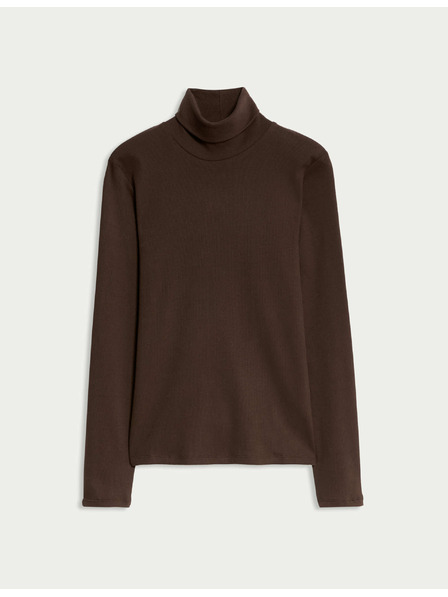 Marks & Spencer Ребрест топ с висока яка и висок дял памук Marks & Spencer кафяв