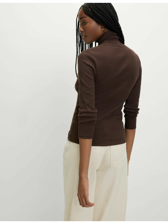 Marks & Spencer Ребрест топ с висока яка и висок дял памук Marks & Spencer кафяв