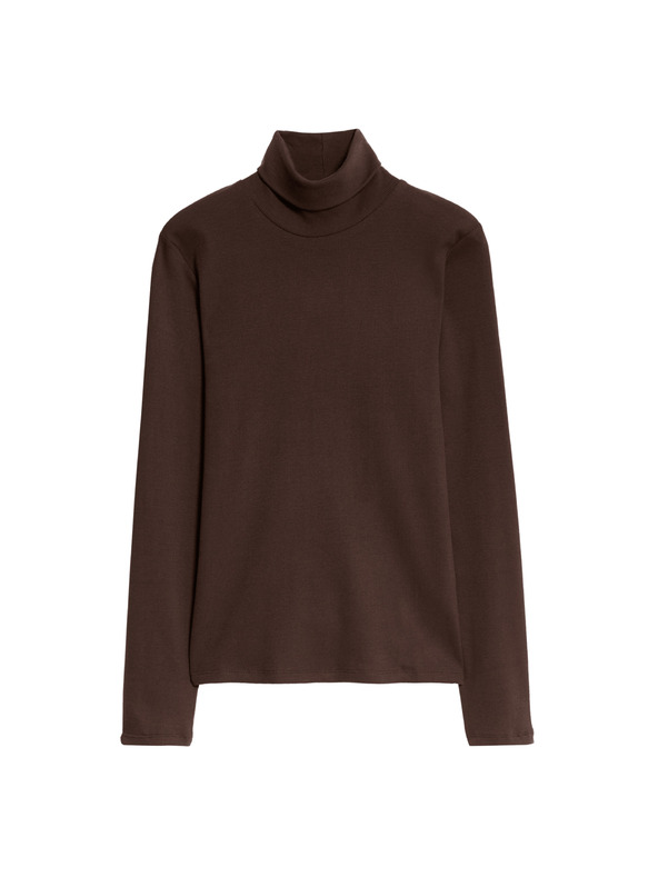 Marks & Spencer Ребрест топ с висока яка и висок дял памук Marks & Spencer кафяв